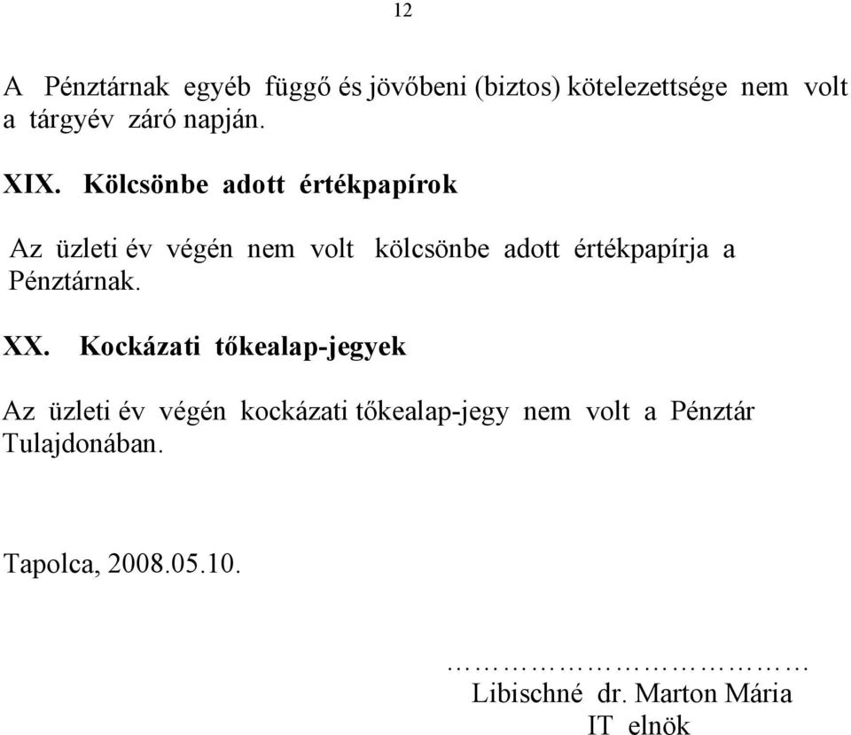 Kölcsönbe adott értékpapírok Az üzleti év végén nem volt kölcsönbe adott értékpapírja a