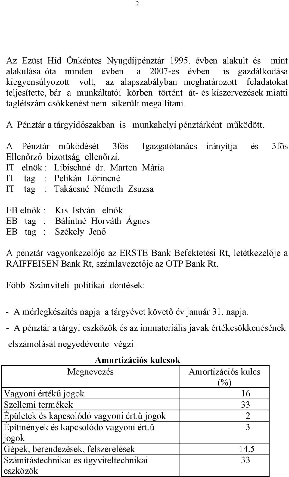 és kiszervezések miatti taglétszám csökkenést nem sikerült megállítani. A Pénztár a tárgyidőszakban is munkahelyi pénztárként működött.