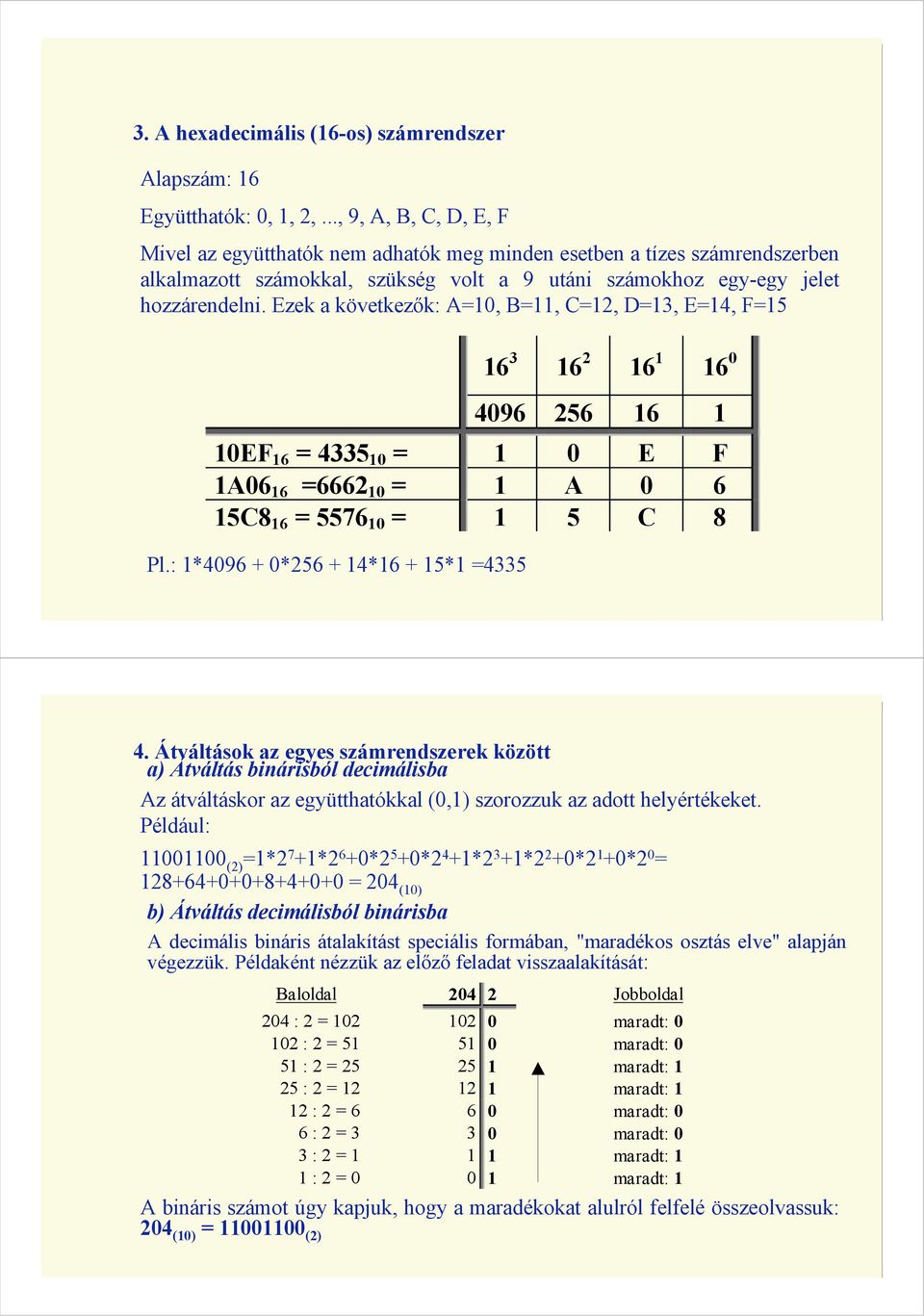 Ezek a következık: A=10, B=11, C=12, D=13, E=14, F=15 Pl.