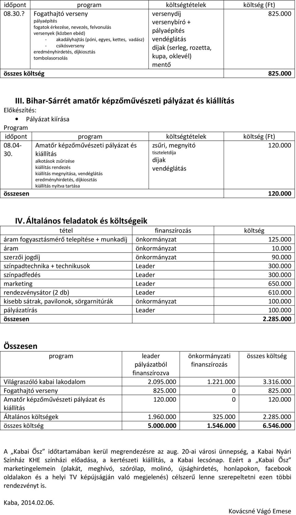 rozetta, eredményhirdetés, díjkiosztás tombolasorsolás kupa, oklevél) mentő összes költség 825.000 III.