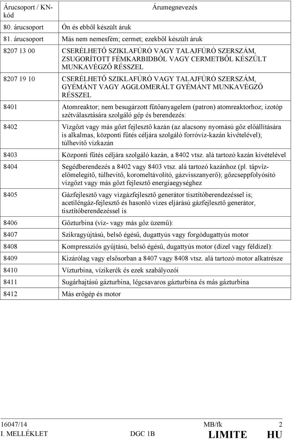 CSERÉLHETŐ SZIKLAFÚRÓ VAGY TALAJFÚRÓ SZERSZÁM, GYÉMÁNT VAGY AGGLOMERÁLT GYÉMÁNT MUNKAVÉGZŐ RÉSSZEL 8401 Atomreaktor; nem besugárzott fűtőanyagelem (patron) atomreaktorhoz; izotóp szétválasztására