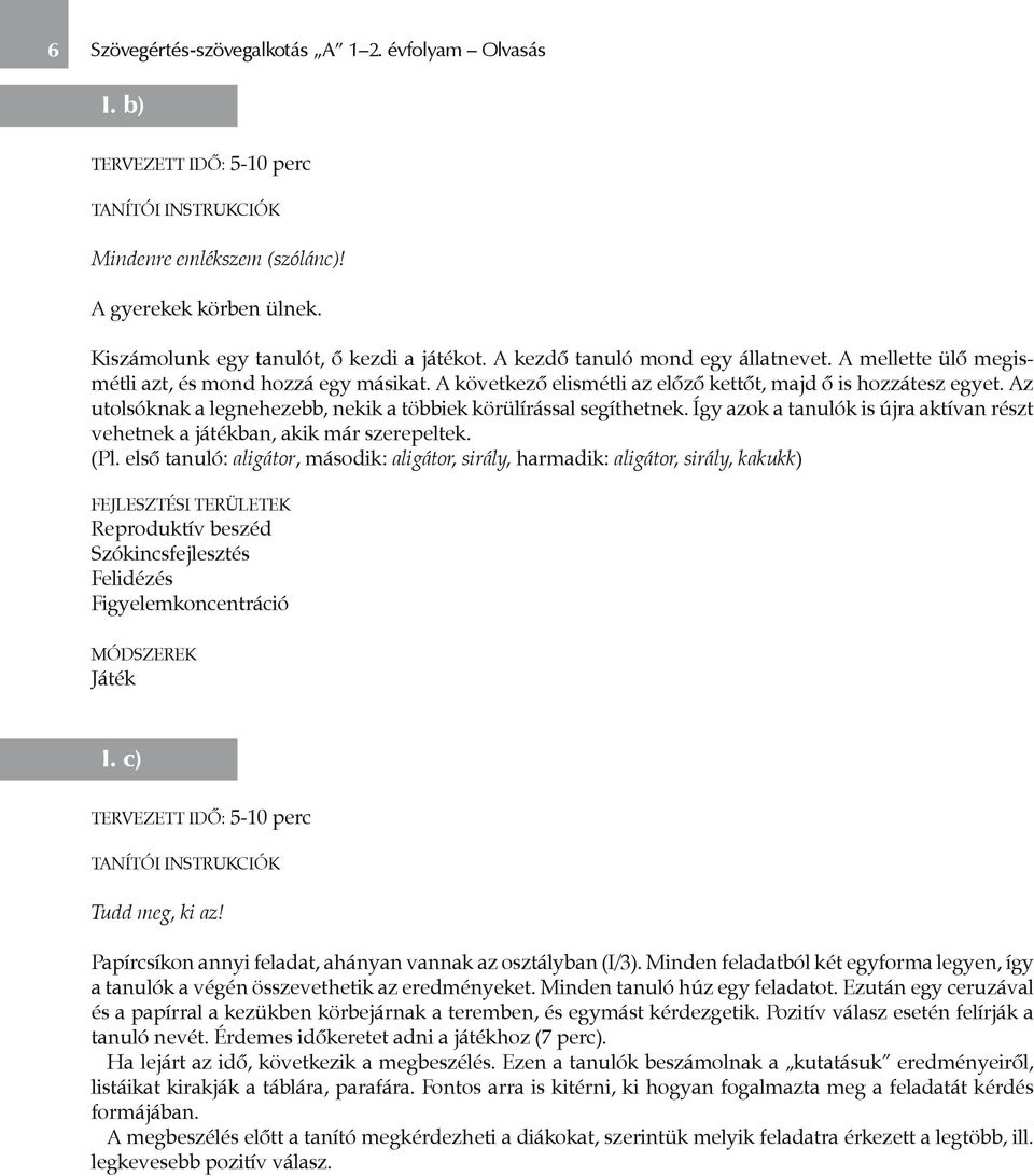 Az utolsóknak a legnehezebb, nekik a többiek körülírással segíthetnek. Így azok a tanulók is újra aktívan részt vehetnek a játékban, akik már szerepeltek. (Pl.