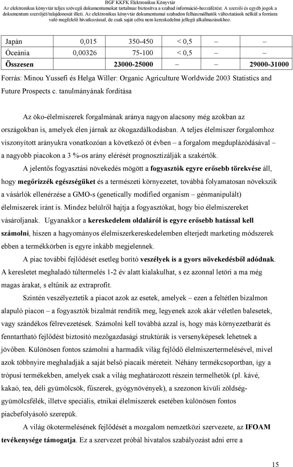 A teljes élelmiszer forgalomhoz viszonyított arányukra vonatkozóan a következő öt évben a forgalom megduplázódásával a nagyobb piacokon a 3 %-os arány elérését prognosztizálják a szakértők.