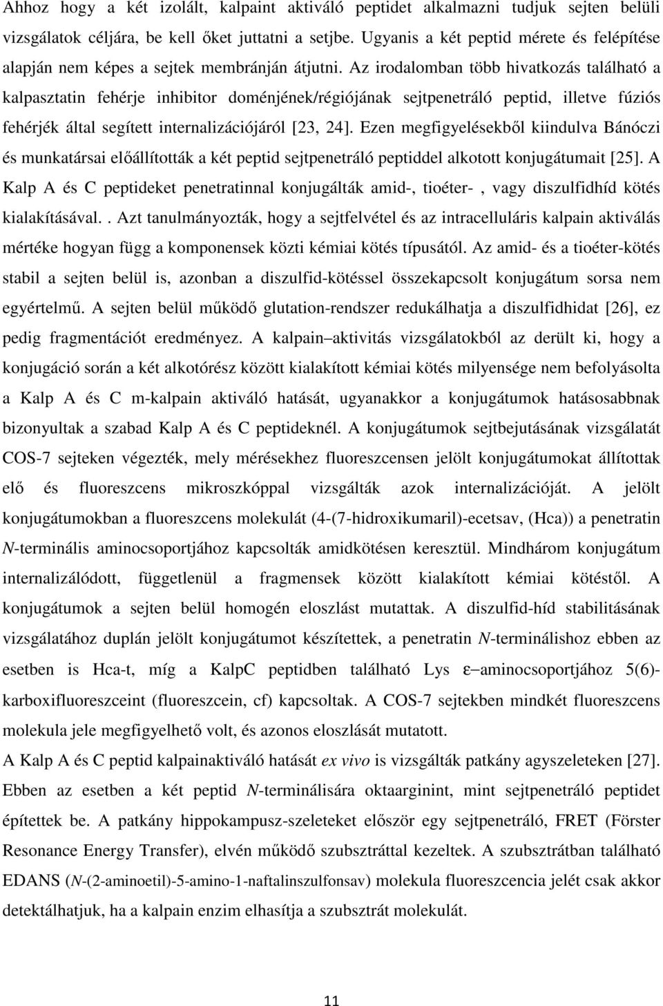 Az irodalomban több hivatkozás található a kalpasztatin fehérje inhibitor doménjének/régiójának sejtpenetráló peptid, illetve fúziós fehérjék által segített internalizációjáról [23, 24].