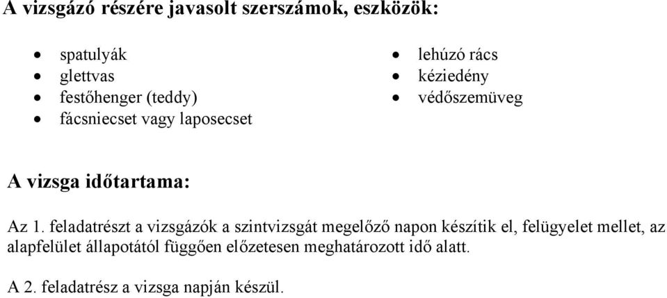 feladatrészt a vizsgázók a szintvizsgát megelőző napon készítik el, felügyelet mellet, az