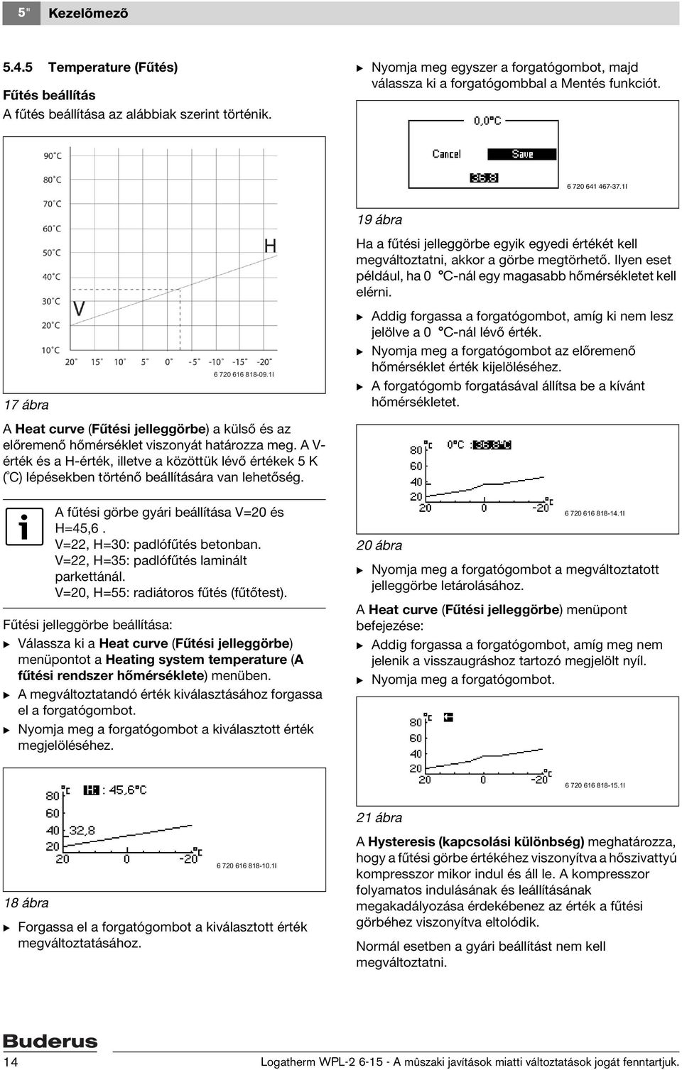 A V- érték és a H-érték, illetve a közöttük lévő értékek 5 K ( C) lépésekben történő beállítására van lehetőség.