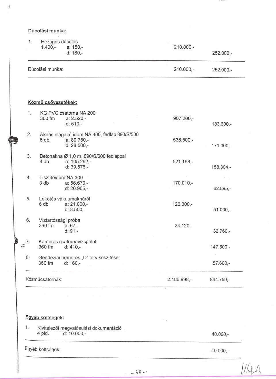 750,- 67,- 21.000,- 56.670,- 160,- 105.292,- 2.520,- csatornavizsgálat bemérés 0NA próba 1,0 864.