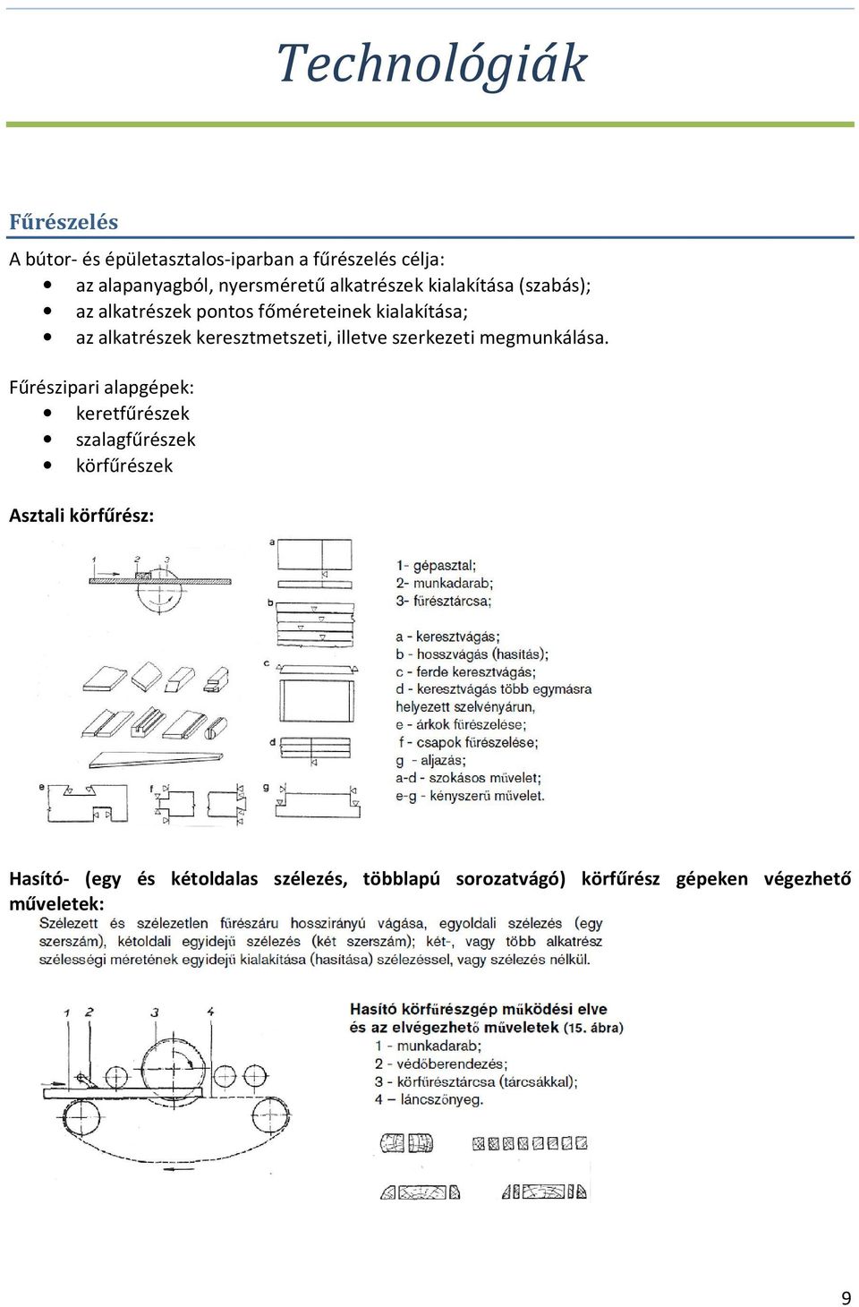 keresztmetszeti, illetve szerkezeti megmunkálása.