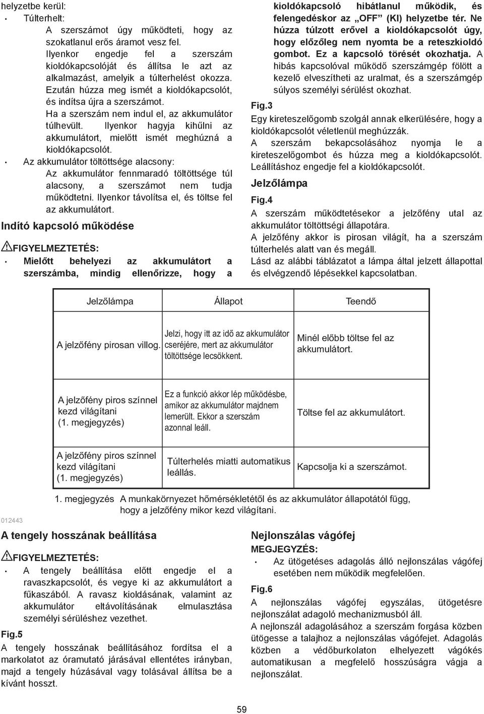 Ha a szerszám nem indul el, az akkumulátor túlhevült. Ilyenkor hagyja kih lni az akkumulátort, miel tt ismét meghúzná a kioldókapcsolót.