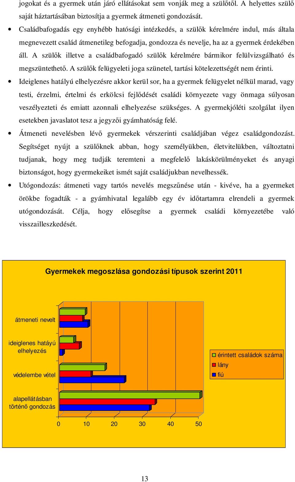 A szülık illetve a családbafogadó szülık kérelmére bármikor felülvizsgálható és megszüntethetı. A szülık felügyeleti joga szünetel, tartási kötelezettségét nem érinti.