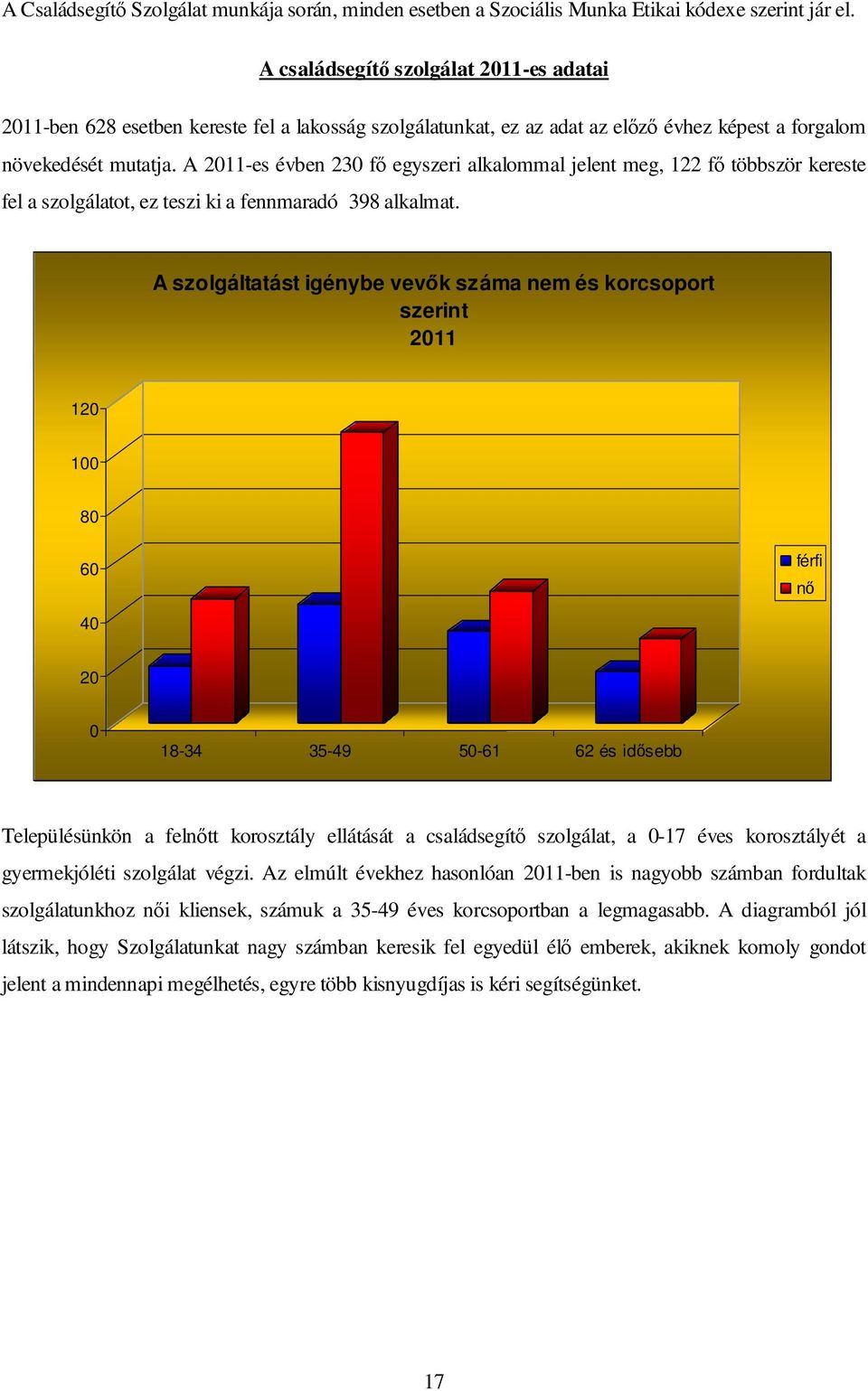 A 2011-es évben 230 fı egyszeri alkalommal jelent meg, 122 fı többször kereste fel a szolgálatot, ez teszi ki a fennmaradó 398 alkalmat.