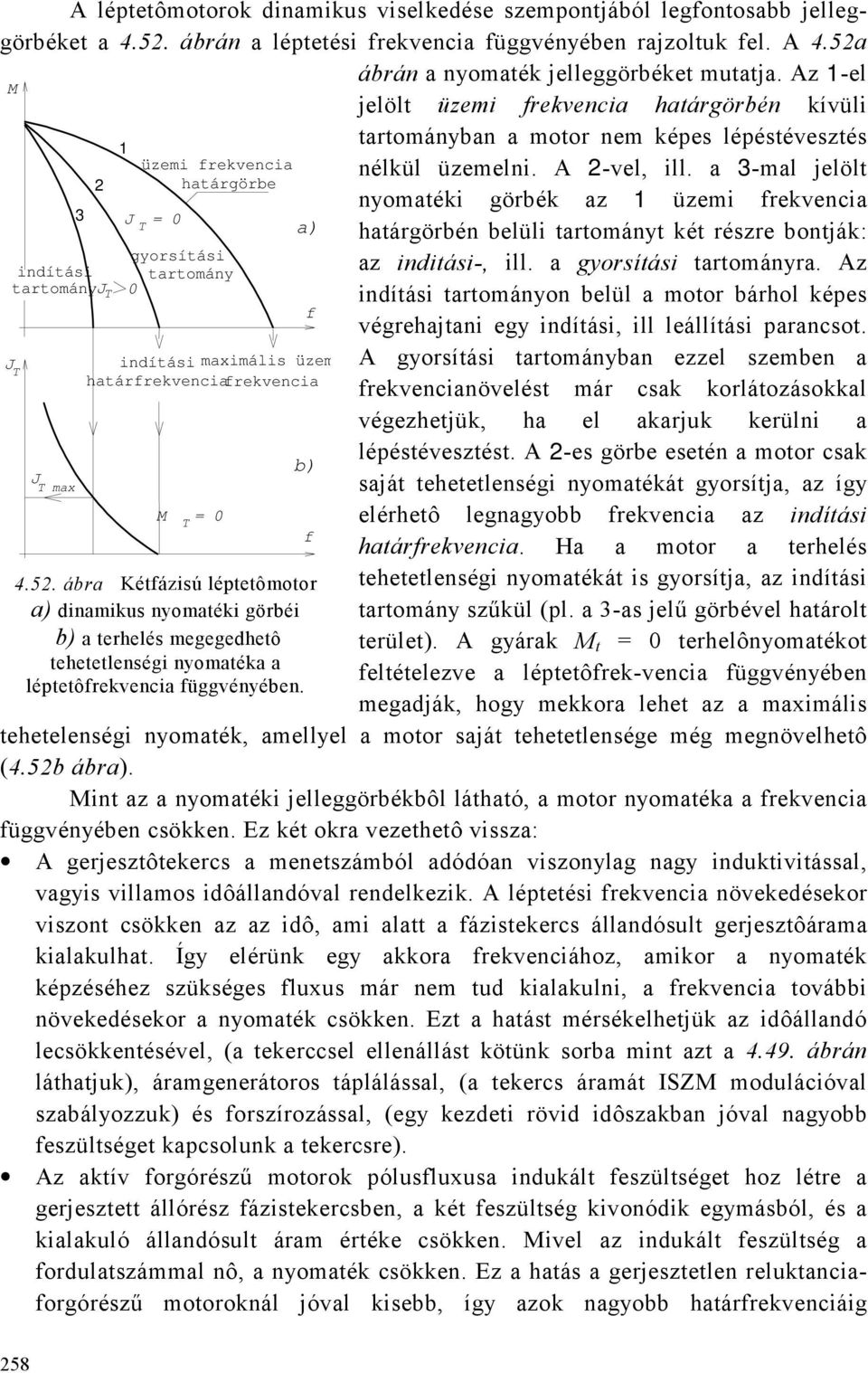 f ábrán a nyomaték jelleggörbéket mutatja. Az 1-el jelölt üzemi frekvencia határgörbén kívüli tartományban a motor nem képes lépéstévesztés nélkül üzemelni. A 2-vel, ill.
