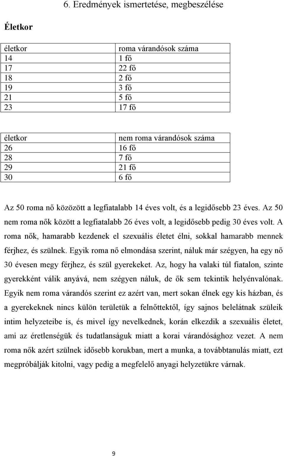 A roma nők, hamarabb kezdenek el szexuális életet élni, sokkal hamarabb mennek férjhez, és szülnek.