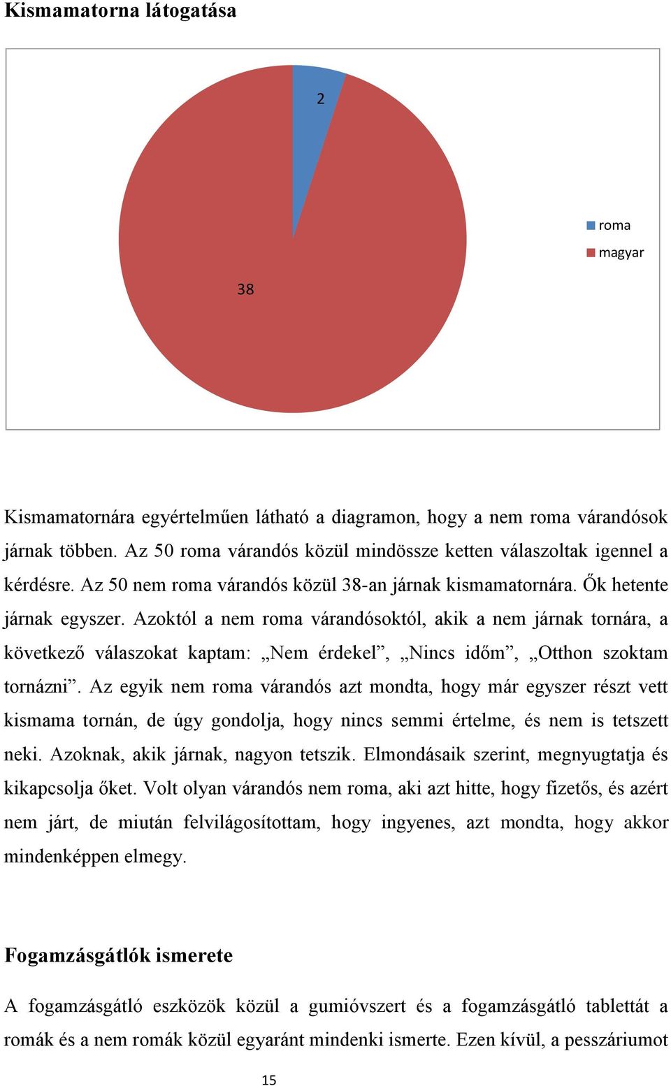 Azoktól a nem roma várandósoktól, akik a nem járnak tornára, a következő válaszokat kaptam: Nem érdekel, Nincs időm, Otthon szoktam tornázni.