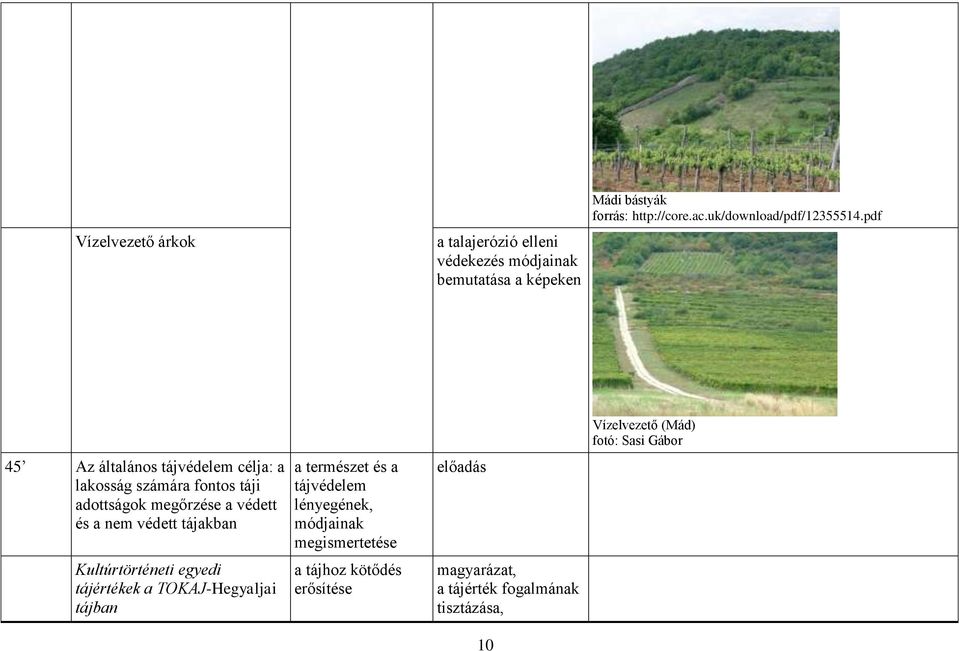 pdf 45 Az általános tájvédelem célja: a lakosság számára fontos táji adottságok megőrzése a védett és a nem védett