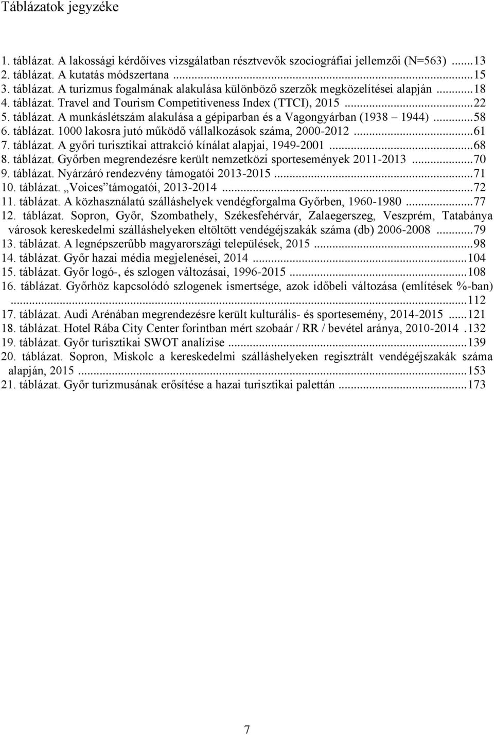 .. 61 7. táblázat. A győri turisztikai attrakció kínálat alapjai, 1949-2001... 68 8. táblázat. Győrben megrendezésre került nemzetközi sportesemények 2011-2013... 70 9. táblázat. Nyárzáró rendezvény támogatói 2013-2015.