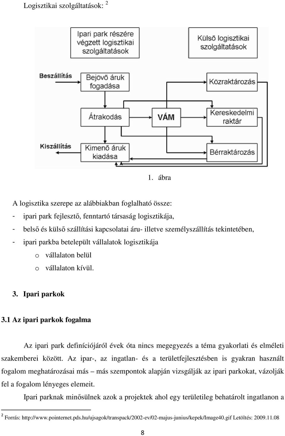 - ipari parkba betelepült vállalatok logisztikája o vállalaton belül o vállalaton kívül. 3. Ipari parkok 3.