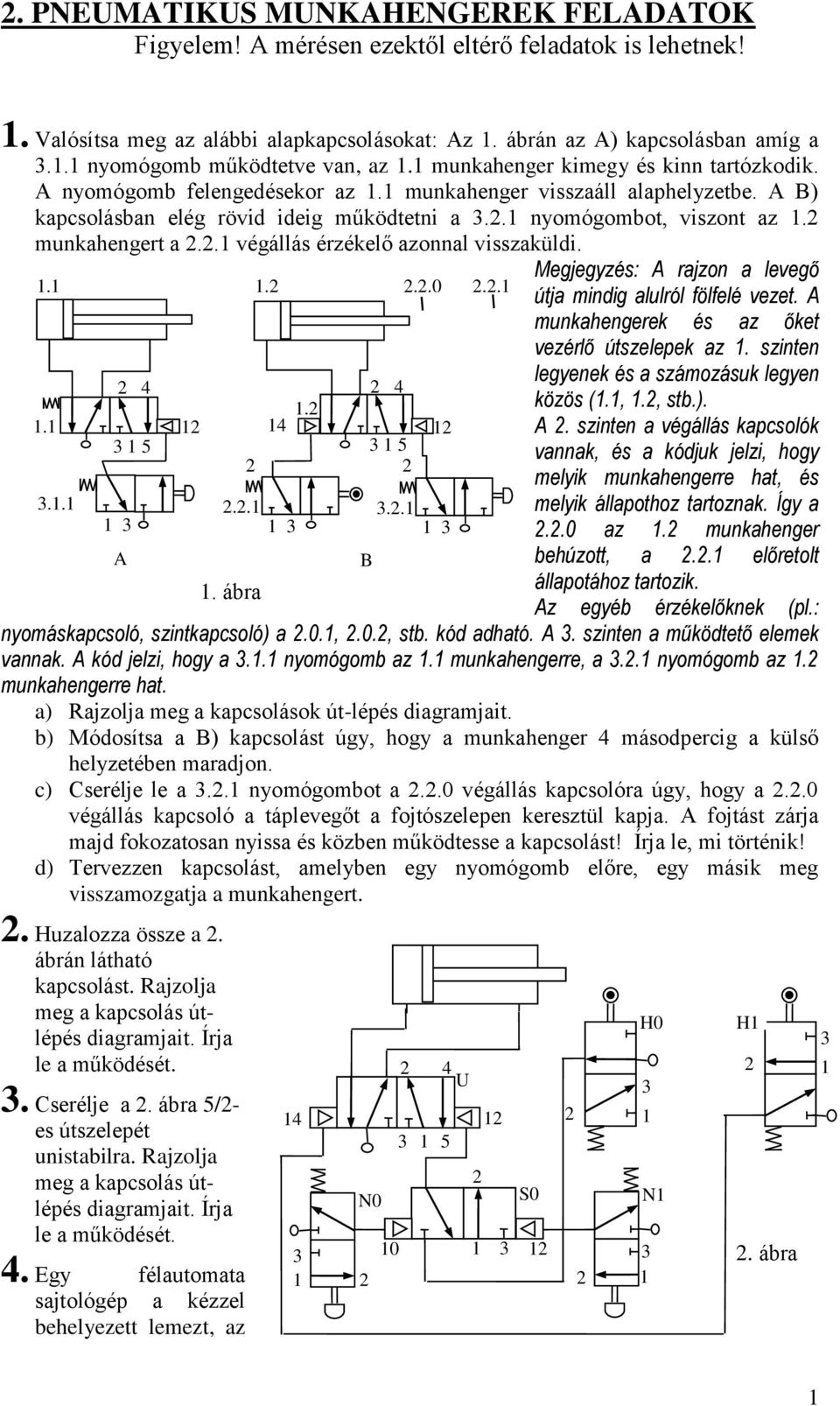 .1 nyomógombot, viszont az 1. munkahengert a..1 végállás érzékelő azonnal visszaküldi. 1.. A 1 Megjegyzés: A rajzon a levegő útja mindig alulról fölfelé vezet.