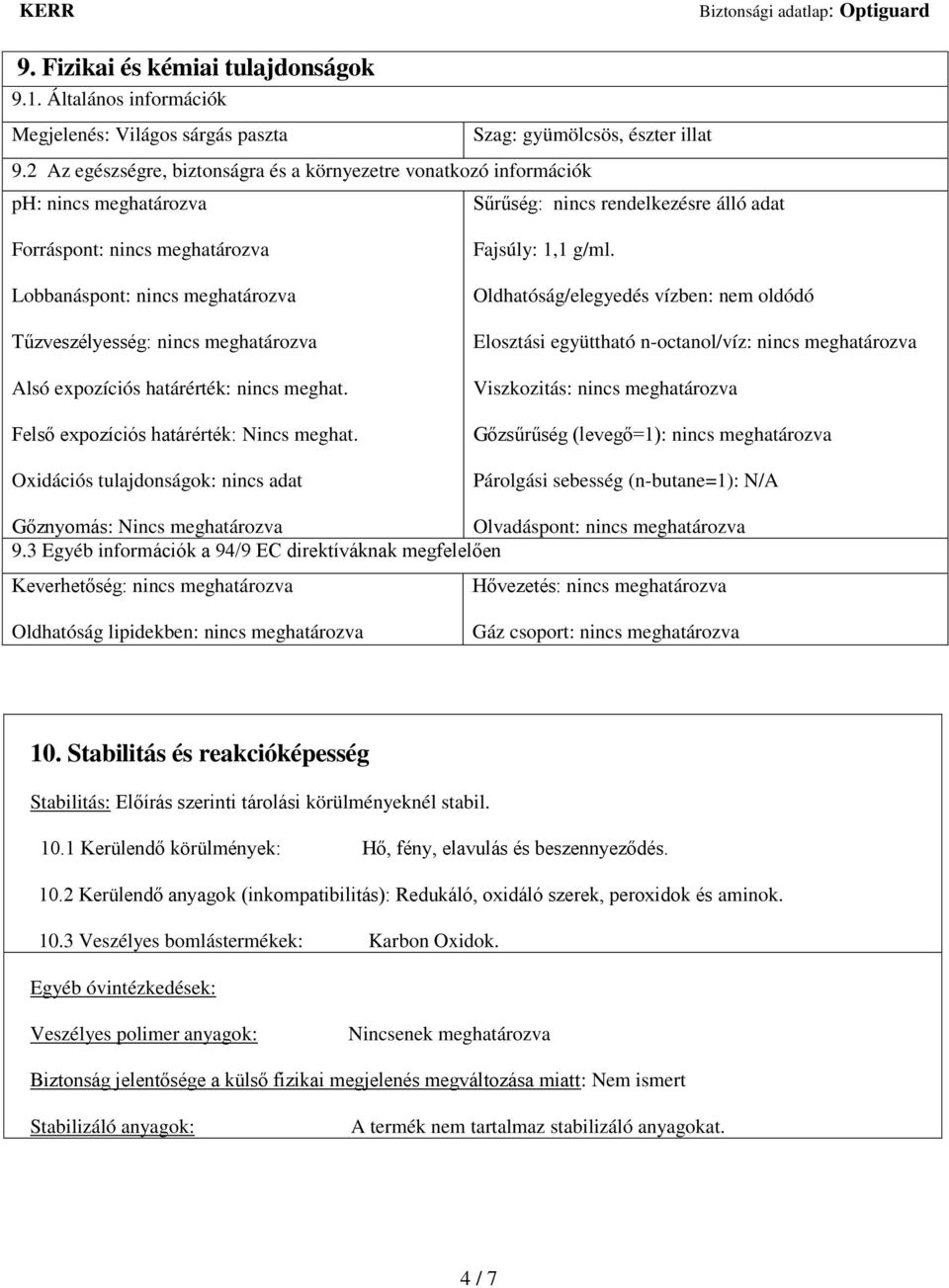 Lobbanáspont: nincs meghatározva Tűzveszélyesség: nincs meghatározva Alsó expozíciós határérték: nincs meghat. Felső expozíciós határérték: Nincs meghat.