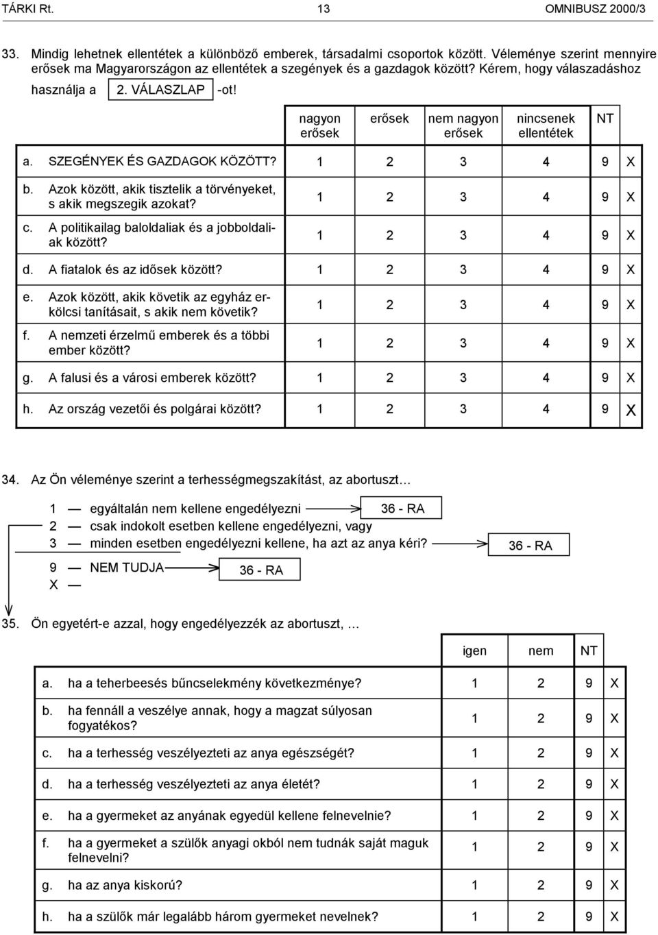 nagyon erősek erősek nem nagyon erősek nincsenek ellentétek NT a. SZEGÉNYEK ÉS GAZDAGOK KÖZÖTT? 1 2 3 4 9 X b. Azok között, akik tisztelik a törvényeket, s akik megszegik azokat? c.