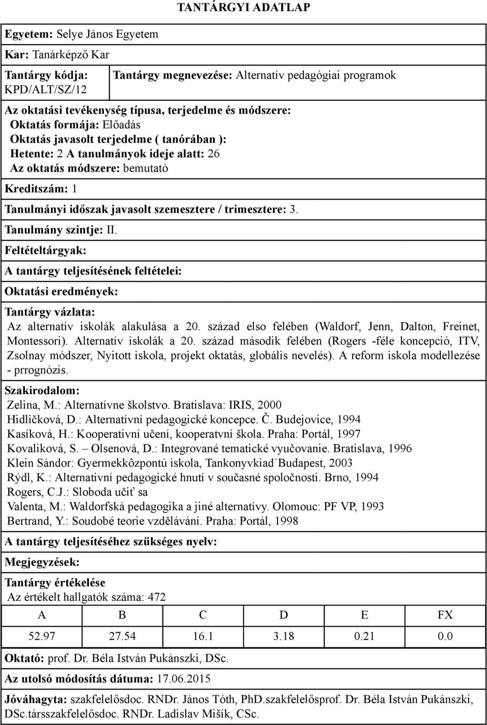 század második felében (Rogers -féle koncepció, ITV, Zsolnay módszer, Nyitott iskola, projekt oktatás, globális nevelés). A reform iskola modellezése - prrognózis. Zelina, M.: Alternatívne školstvo.