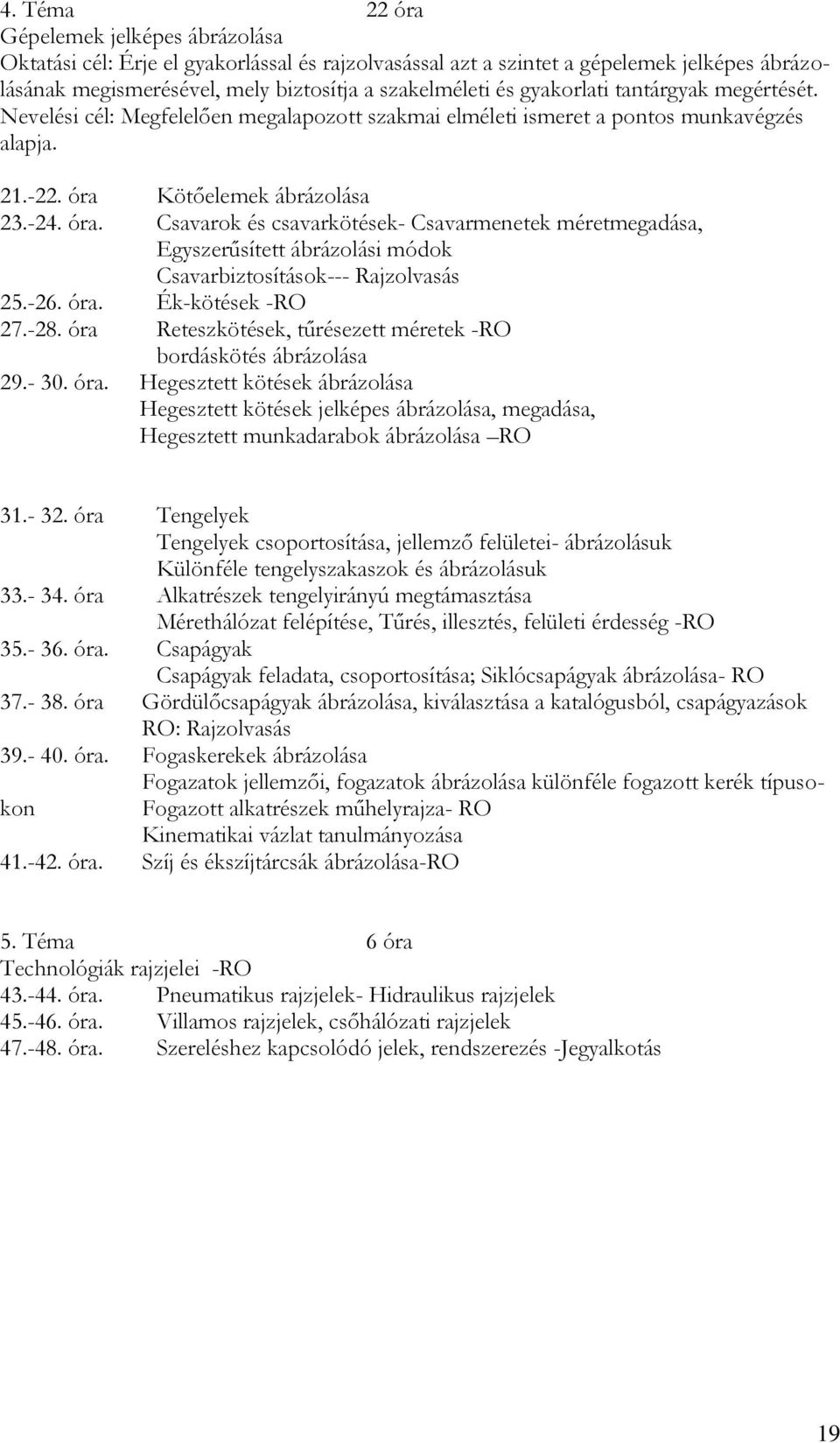 Kötőelemek ábrázolása 23.-24. óra. Csavarok és csavarkötések- Csavarmenetek méretmegadása, Egyszerűsített ábrázolási módok Csavarbiztosítások--- Rajzolvasás 25.-26. óra. Ék-kötések -RO 27.-28.