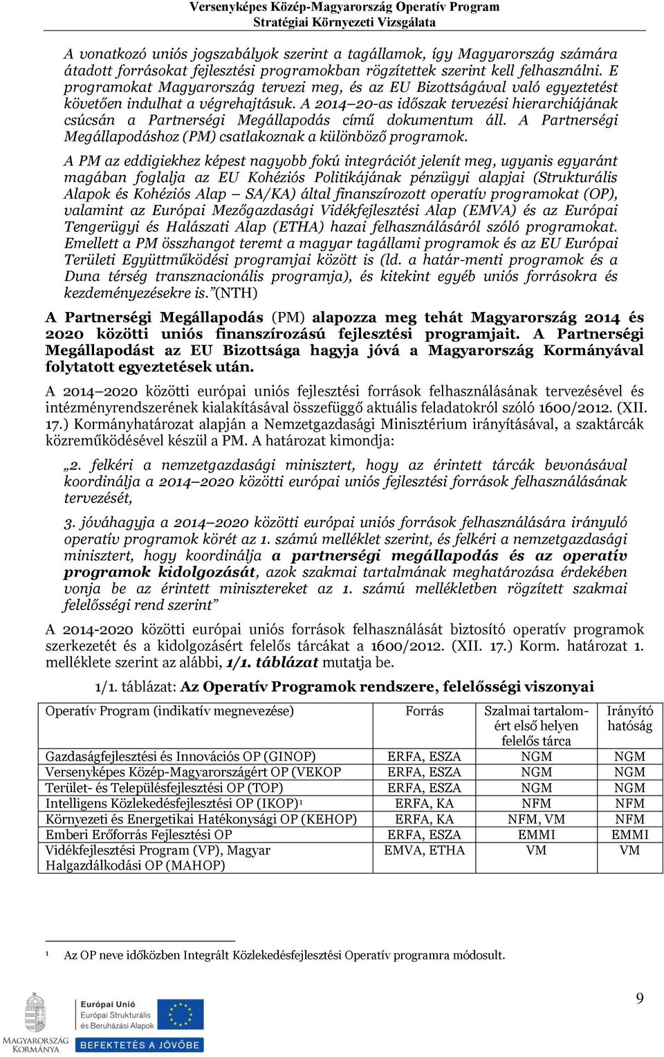 A 2014 20-as időszak tervezési hierarchiájának csúcsán a Partnerségi Megállapodás című dokumentum áll. A Partnerségi Megállapodáshoz (PM) csatlakoznak a különböző programok.