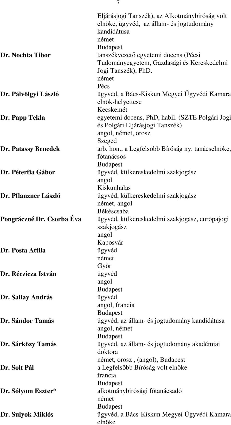 Sulyok Miklós Eljárásjogi Tanszék), az Alkotmánybíróság volt elnöke,, az állam- és jogtudomány kandidátusa tanszékvezető egyetemi docens (Pécsi Tudományegyetem, Gazdasági és Kereskedelmi Jogi