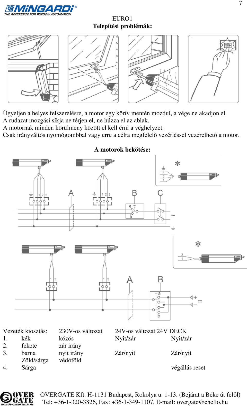 Csak irányváltós nyomógombbal vagy erre a célra megfelelő vezérléssel vezérelhető a motor.