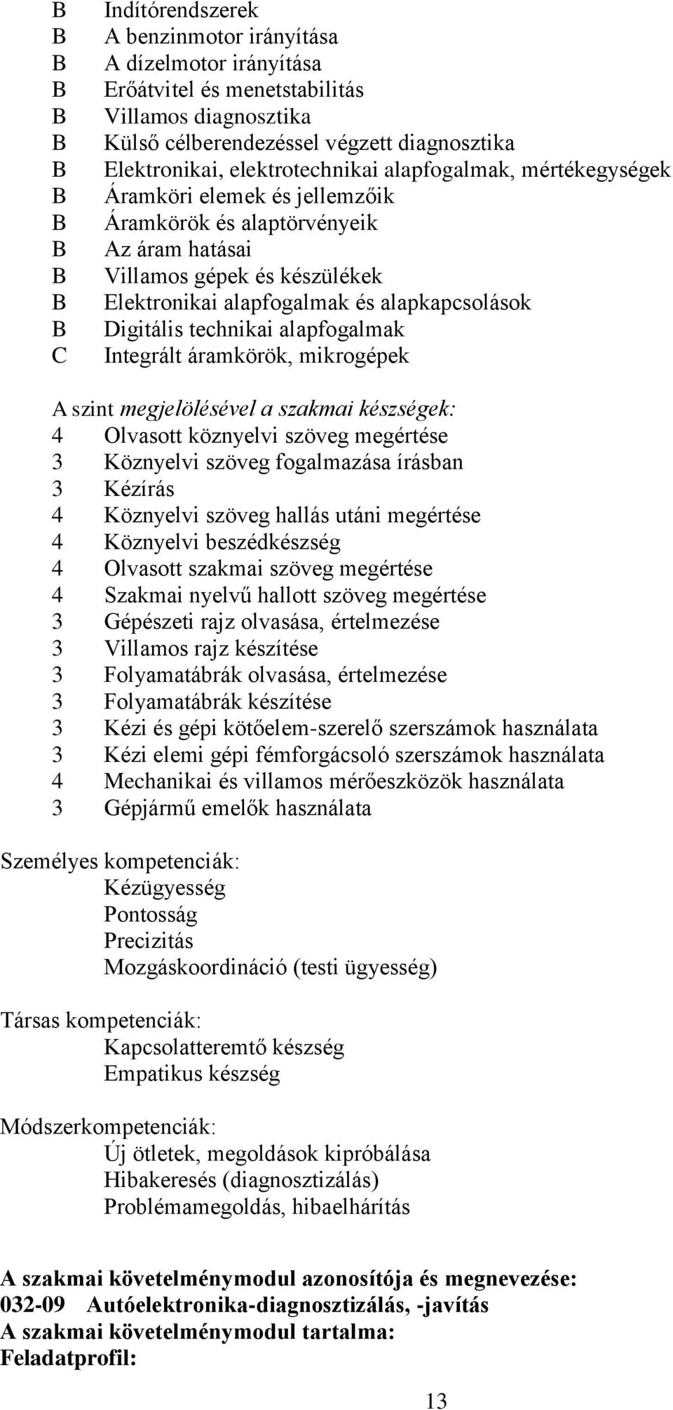 alapfogalmak Integrált áramkörök, mikrogépek A szint megjelölésével a szakmai készségek: 4 Olvasott köznyelvi szöveg megértése 3 Köznyelvi szöveg fogalmazása írásban 3 Kézírás 4 Köznyelvi szöveg