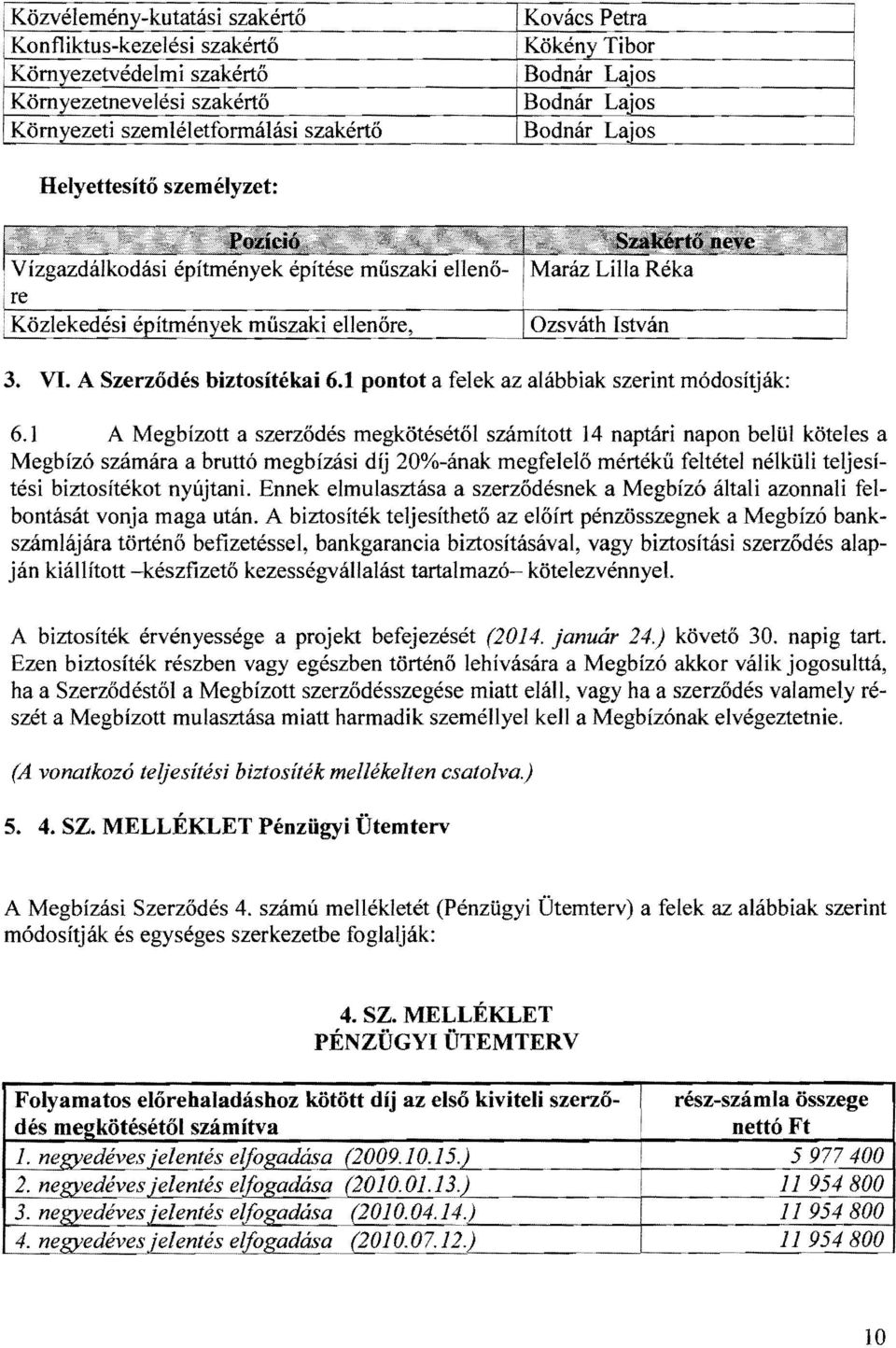 Vízgazdálkodási építmények építése műszaki ellenő : re : Közlekedési építmények műszaki ellenőre, 3. VI. A Szerződés biztosítékai 6.1 pontot a felek az alábbiak szerint módosítják: 6.