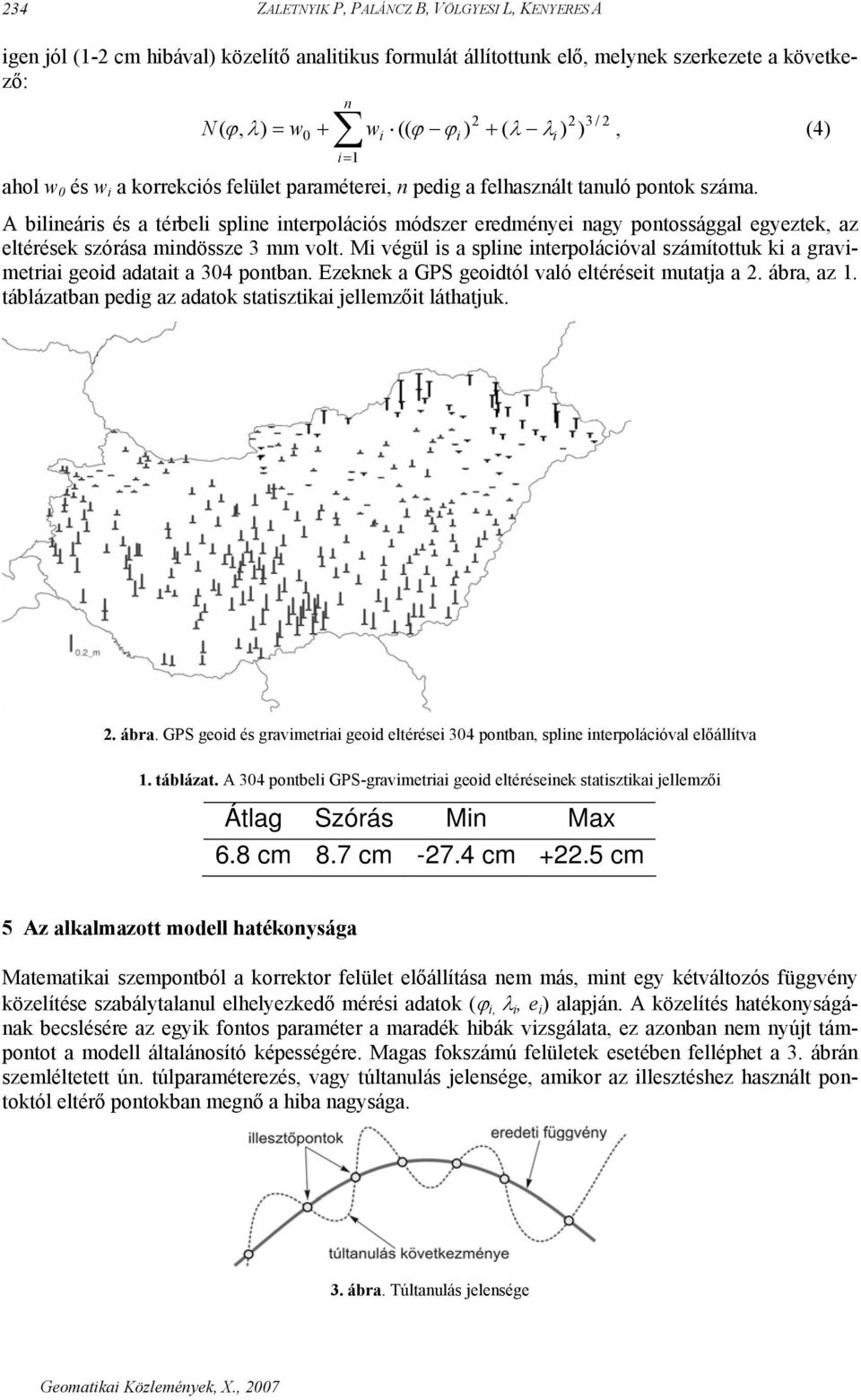 A bilineáris és a térbeli spline interpolációs módszer eredményei nagy pontossággal egyeztek, az eltérések szórása mindössze 3 mm volt.