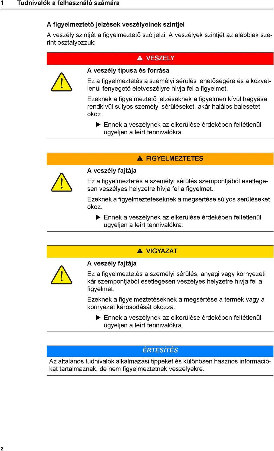 figyelmet. Ezeknek a figyelmeztető jelzéseknek a figyelmen kívül hagyása rendkívül súlyos személyi sérüléseket, akár halálos balesetet okoz.