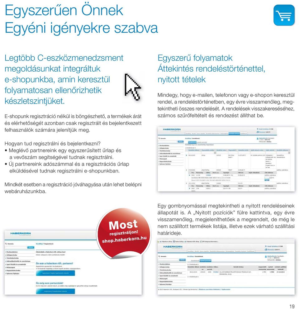 Egyszerű folyamatok Áttekintés rendeléstörténettel, nyitott tételek Mindegy, hogy e-mailen, telefonon vagy e-shopon keresztül rendel, a rendeléstörténetben, egy évre visszamenőleg, megtekintheti