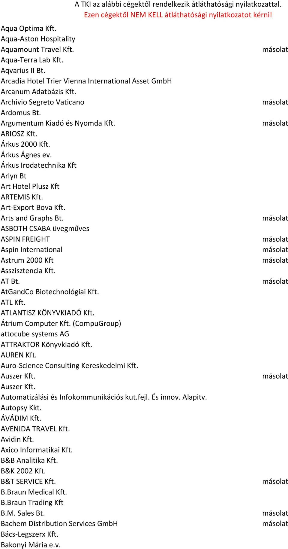 Arts and Graphs Bt. ASBOTH CSABA üvegműves ASPIN FREIGHT Aspin International Astrum 2000 Kft Asszisztencia Kft. AT Bt. AtGandCo Biotechnológiai Kft. ATL Kft. ATLANTISZ KÖNYVKIADÓ Kft.