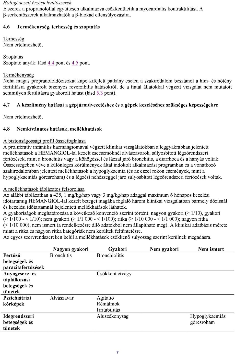 Termékenység Noha magas propranololdózisokat kapó kifejlett patkány esetén a szakirodalom beszámol a hím- és nőtény fertilitásra gyakorolt bizonyos reverzibilis hatásokról, de a fiatal állatokkal