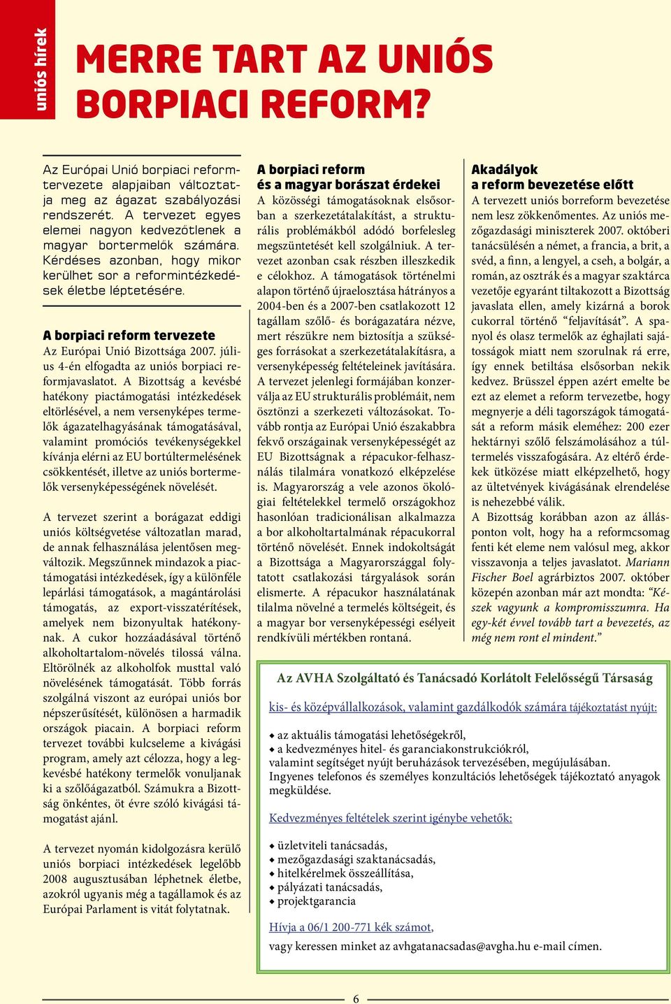 A borpiaci reform tervezete Az Európai Unió Bizottsága 2007. július 4-én elfogadta az uniós borpiaci reformjavaslatot.