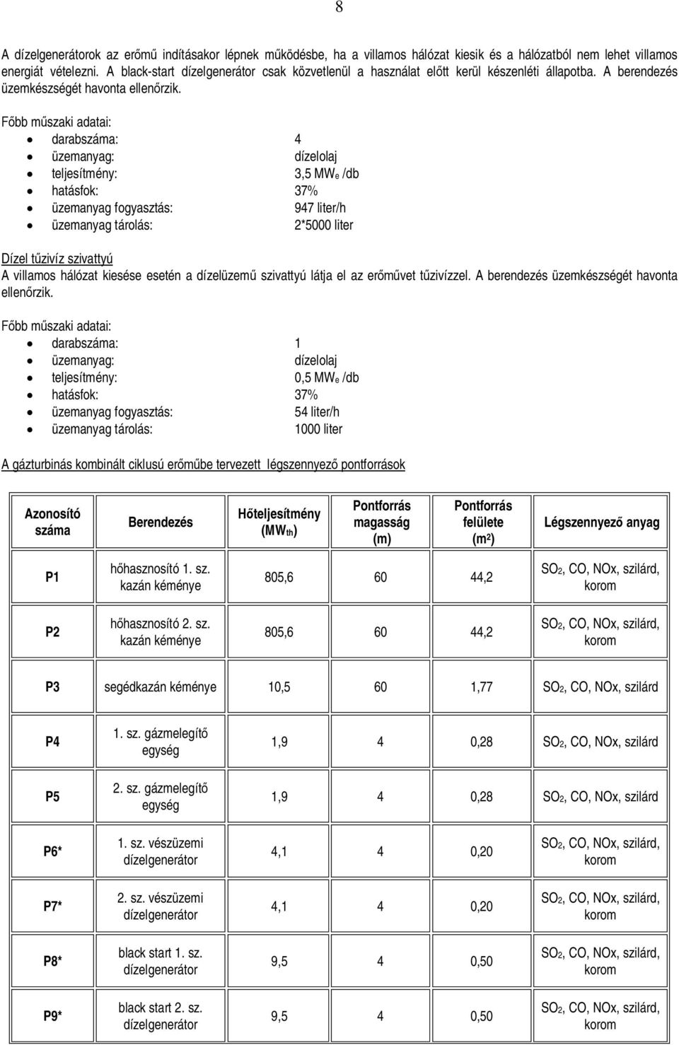 bb mszaki adatai: darabszáma: 4 üzemanyag: dízelolaj teljesítmény: 3,5 MWe /db hatásfok: 37% üzemanyag fogyasztás: 947 liter/h üzemanyag tárolás: 2*5000 liter Dízel tzivíz szivattyú A villamos