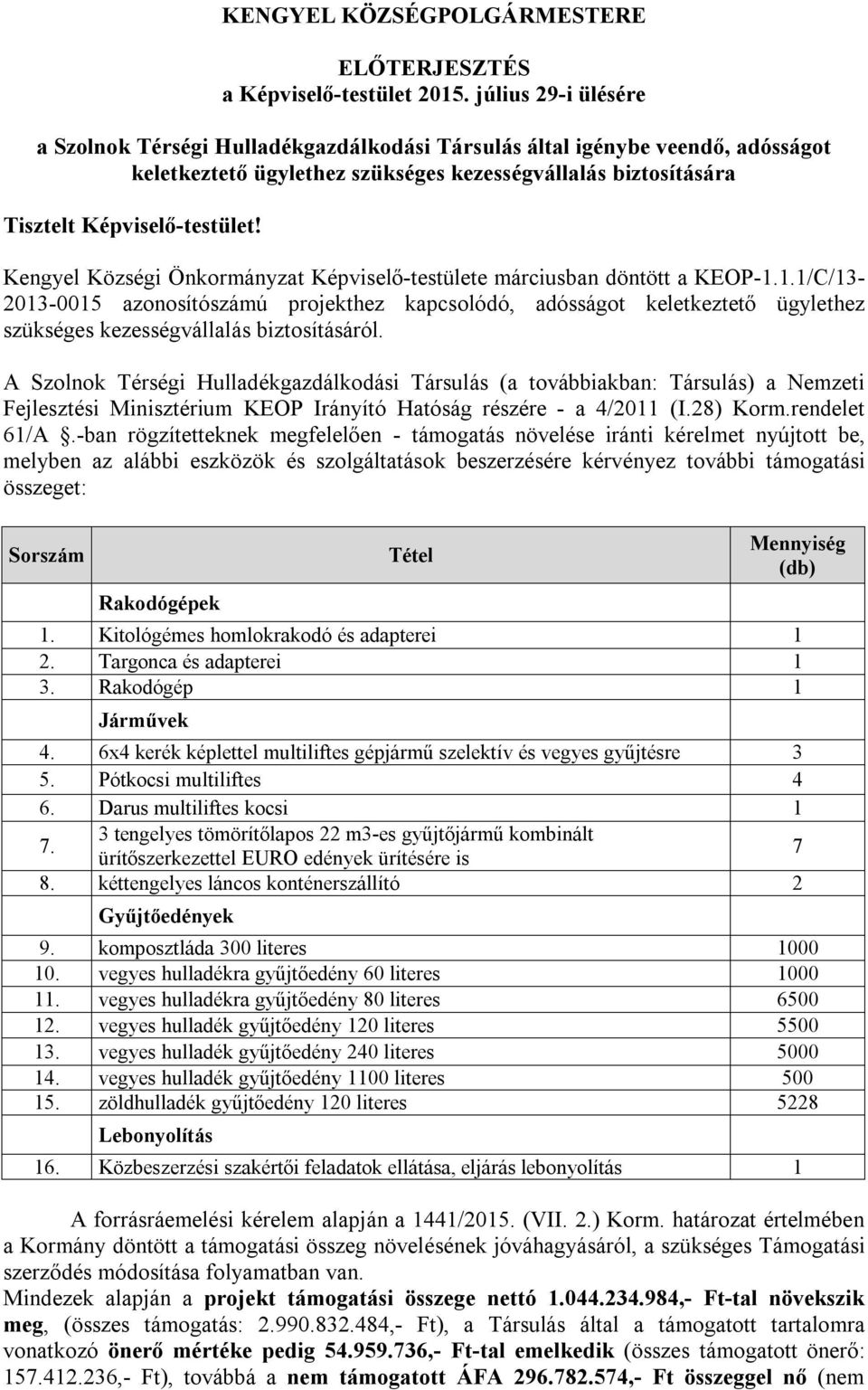 Kengyel Községi Önkormányzat Képviselő-testülete márciusban döntött a KEOP-1.