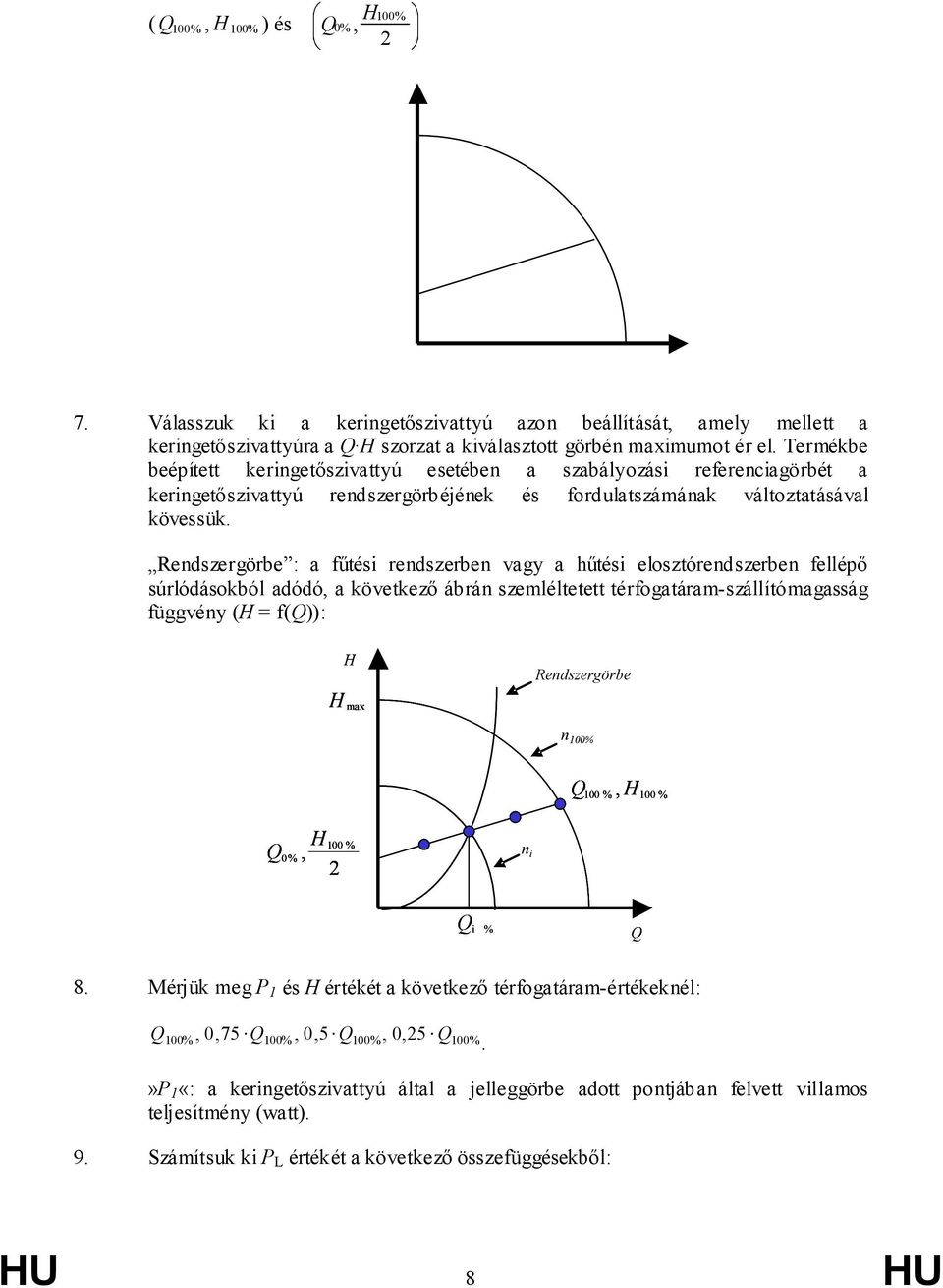 Rendszergörbe : a fűtési rendszerben vagy a hűtési elosztórendszerben fellépő súrlódásokból adódó, a következő ábrán szemléltetett térfogatáram-szállítómagasság függvény ( = f()): max Rendszergörbe n
