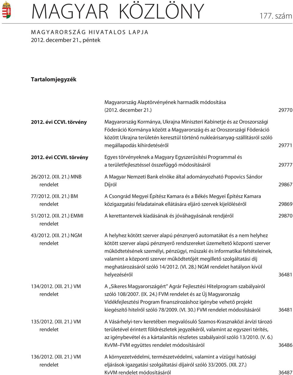 nukleárisanyag-szállításról szóló megállapodás kihirdetésérõl 29771 2012. évi CCVII.