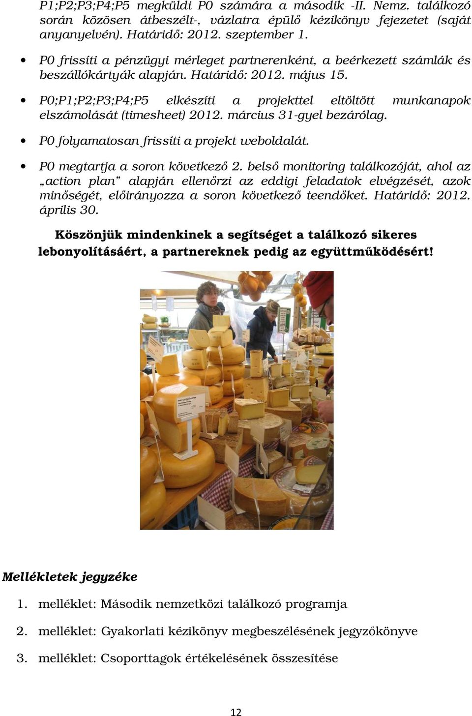 P0;P1;P2;P3;P4;P5 elkészíti a projekttel eltöltött munkanapok elszámolását (timesheet) 2012. március 31-gyel bezárólag. P0 folyamatosan frissíti a projekt weboldalát. P0 megtartja a soron következő 2.