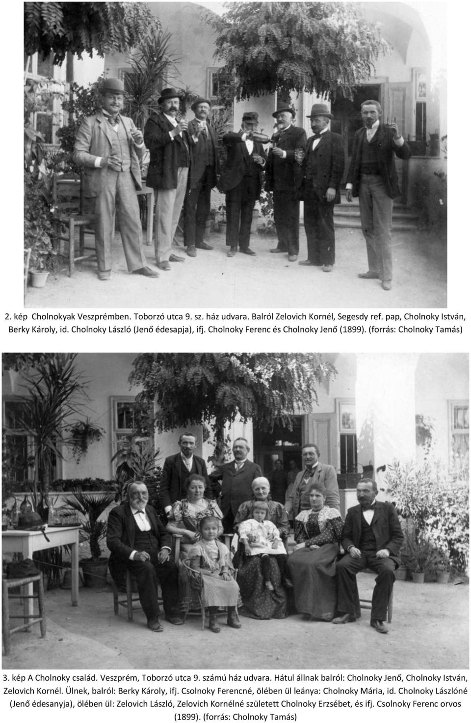 számú ház udvara. Hátul állnak balról: Cholnoky Jenő, Cholnoky István, Zelovich Kornél. Ülnek, balról: Berky Károly, ifj.