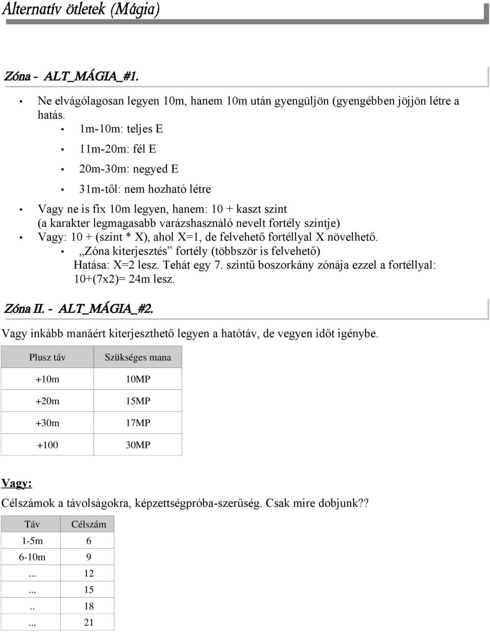 + (szint * X), ahol X=1, de felvehető fortéllyal X növelhető. Zóna kiterjesztés fortély (többször is felvehető) Hatása: X=2 lesz. Tehát egy 7.