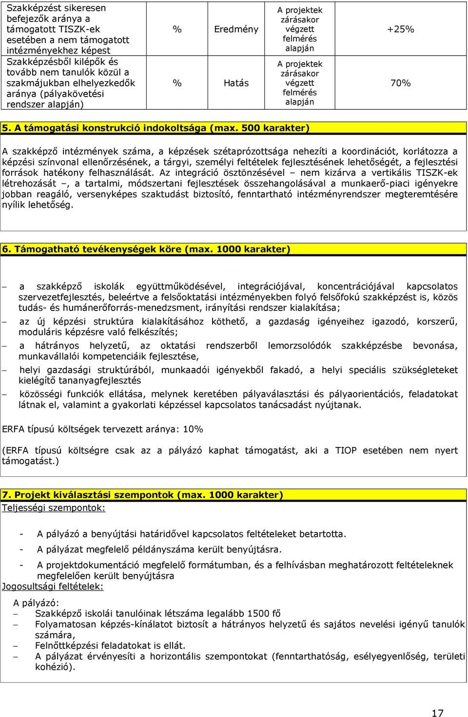 A támogatási konstrukció indokoltsága ( 500 karakter) A szakképzı intézmények száma, a képzések szétaprózottsága nehezíti a koordinációt, korlátozza a képzési színvonal ellenırzésének, a tárgyi,