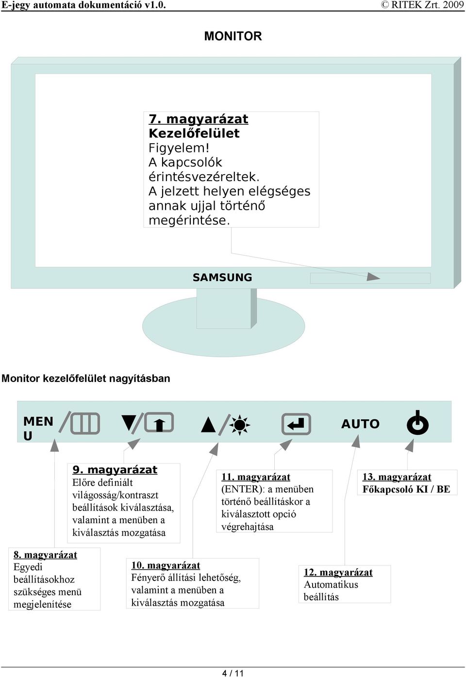 magyarázat Előre definiált világosság/kontraszt beállítások kiválasztása, valamint a menüben a kiválasztás mozgatása 8.