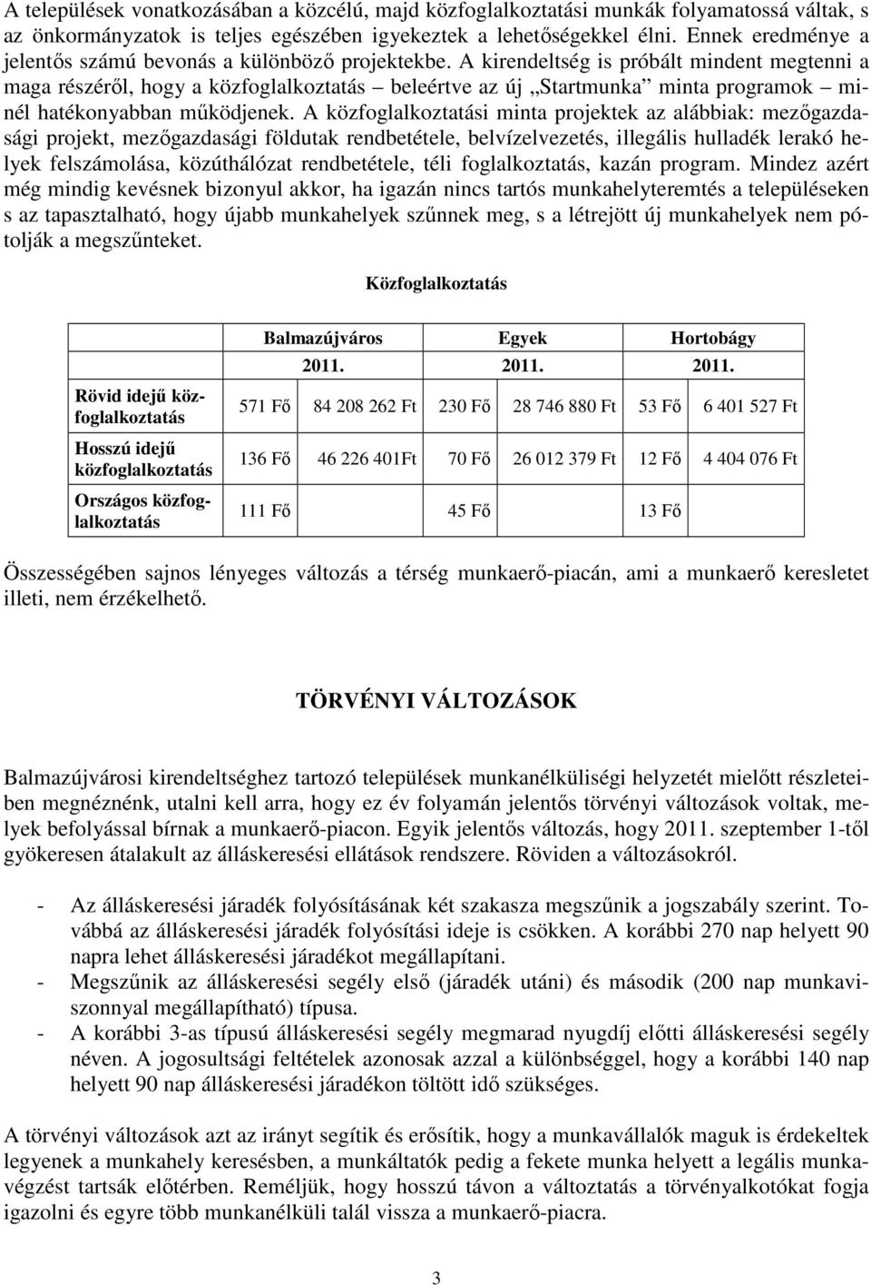 A kirendeltség is próbált mindent megtenni a maga részérıl, hogy a közfoglalkoztatás beleértve az új Startmunka minta programok minél hatékonyabban mőködjenek.