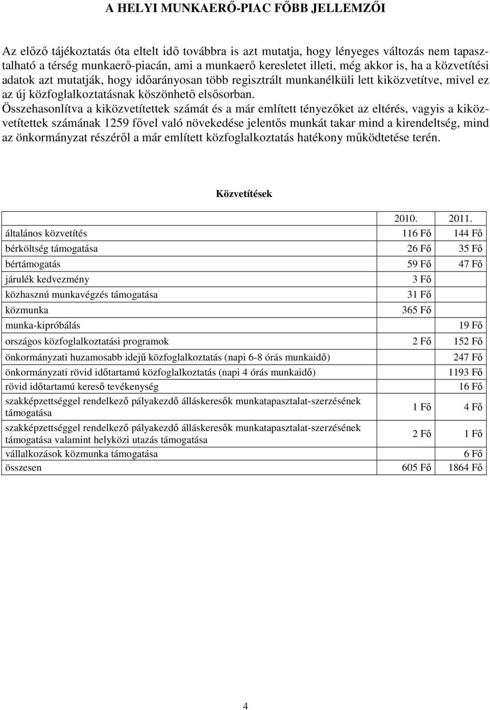 Összehasonlítva a kiközvetítettek számát és a már említett tényezıket az eltérés, vagyis a kiközvetítettek számának 1259 fıvel való növekedése jelentıs munkát takar mind a kirendeltség, mind az