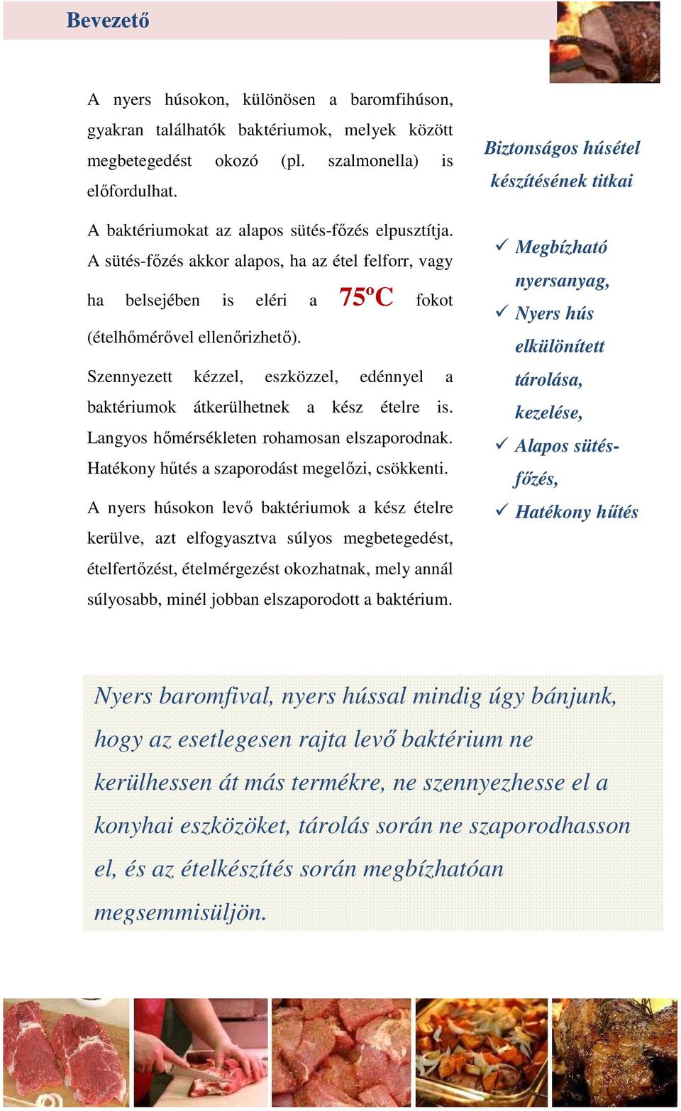 Szennyezett kézzel, eszközzel, edénnyel a baktériumok átkerülhetnek a kész ételre is. Langyos hőmérsékleten rohamosan elszaporodnak. Hatékony hűtés a szaporodást megelőzi, csökkenti.