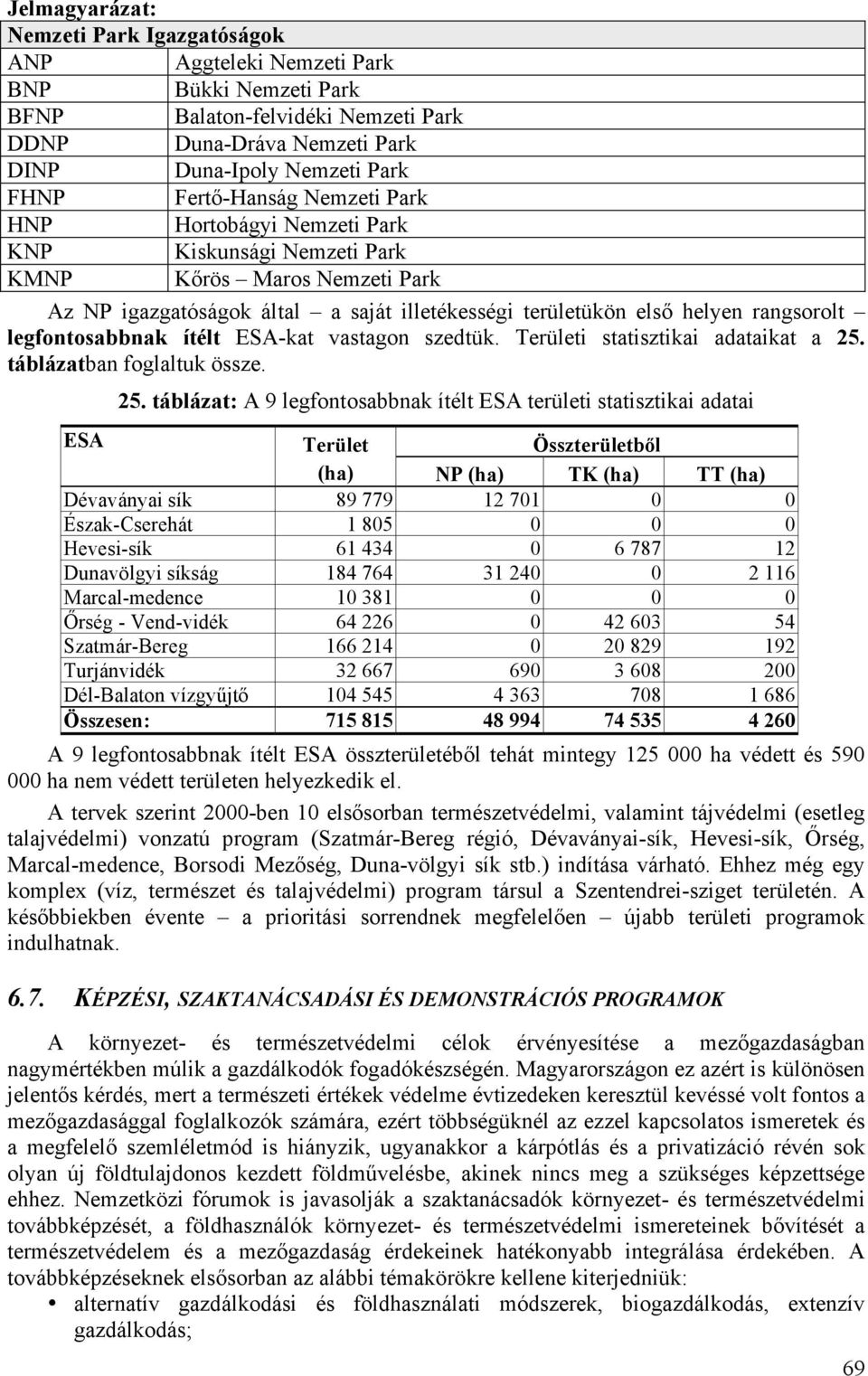 legfontosabbnak ítélt ESA-kat vastagon szedtük. Területi statisztikai adataikat a 25.